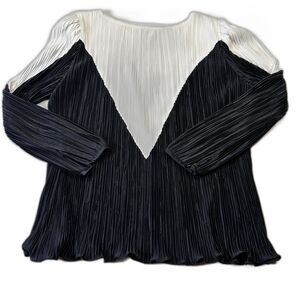 Hal Ferman Vintage Pleated Blouse Black White Chevron Art Top Size 14